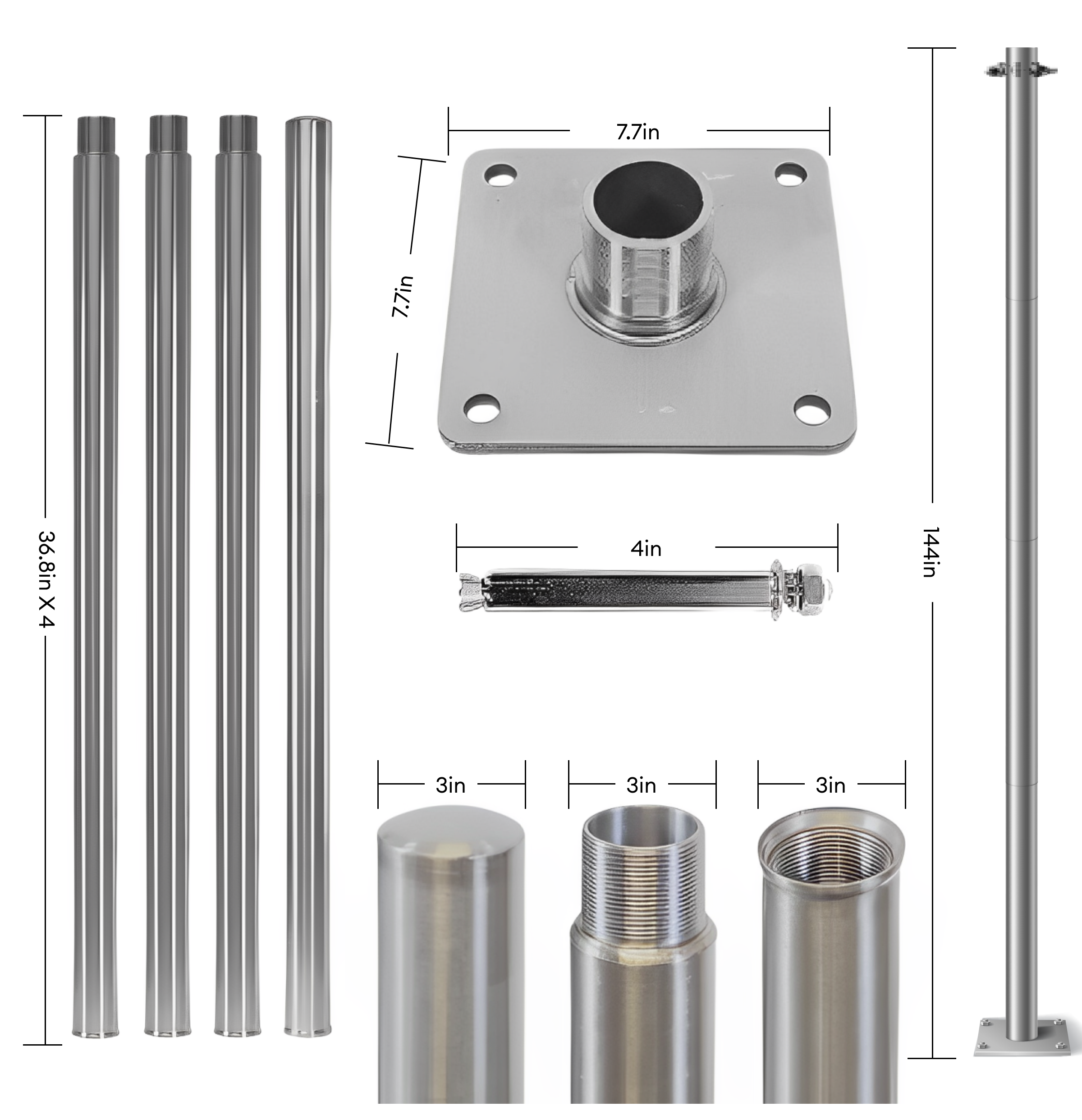 Stainless Steel Sun Shade Sail Support Pole