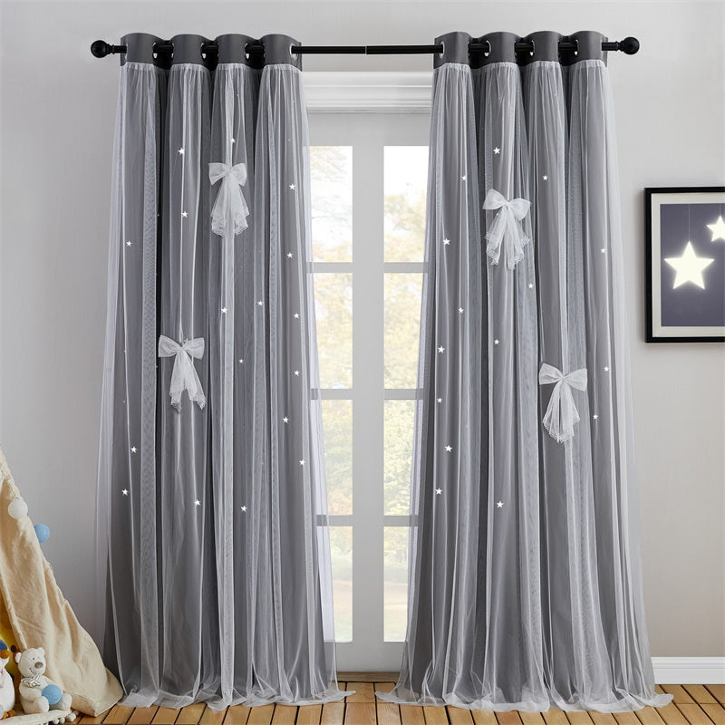 Blackout Bows Star Cut-Out Curtain With Sheer Curtain Overlay 2 Panels ...