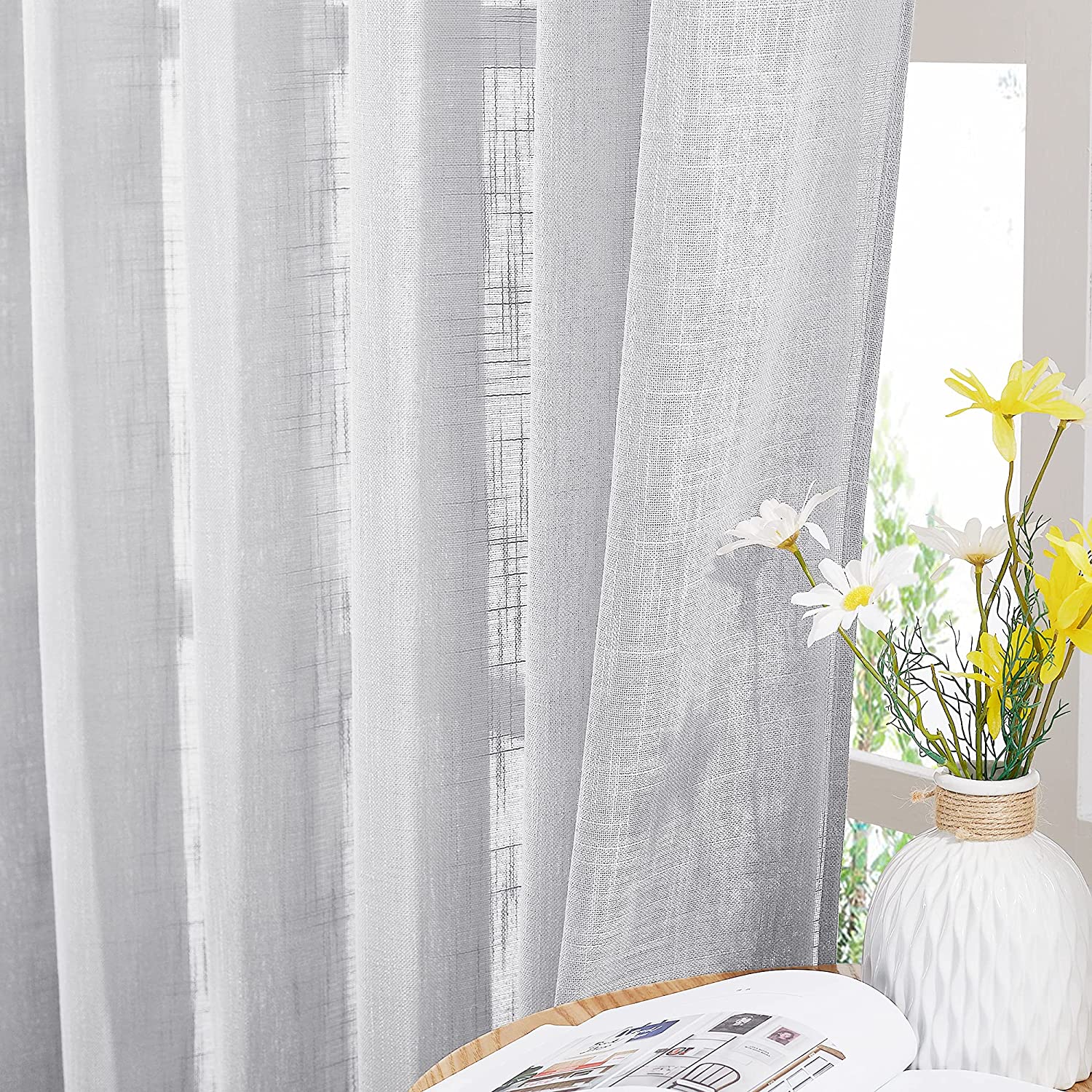 Grommet Semi Sheer Privacy Linen Curtains For Sliding Glass Door For ...