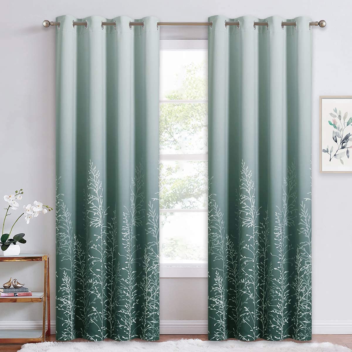 Ombre Tree Branch Grommet Blackout Curtains For Living Room And Bedroom ...
